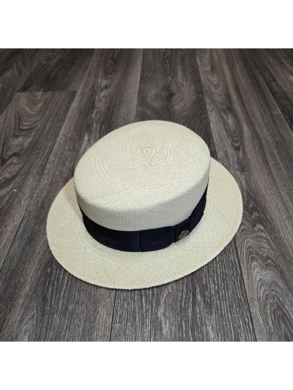 Rare Vintage Goorin Bros Straw Flat Top Sun Boater Hat Beige Size L Kai Kai ?